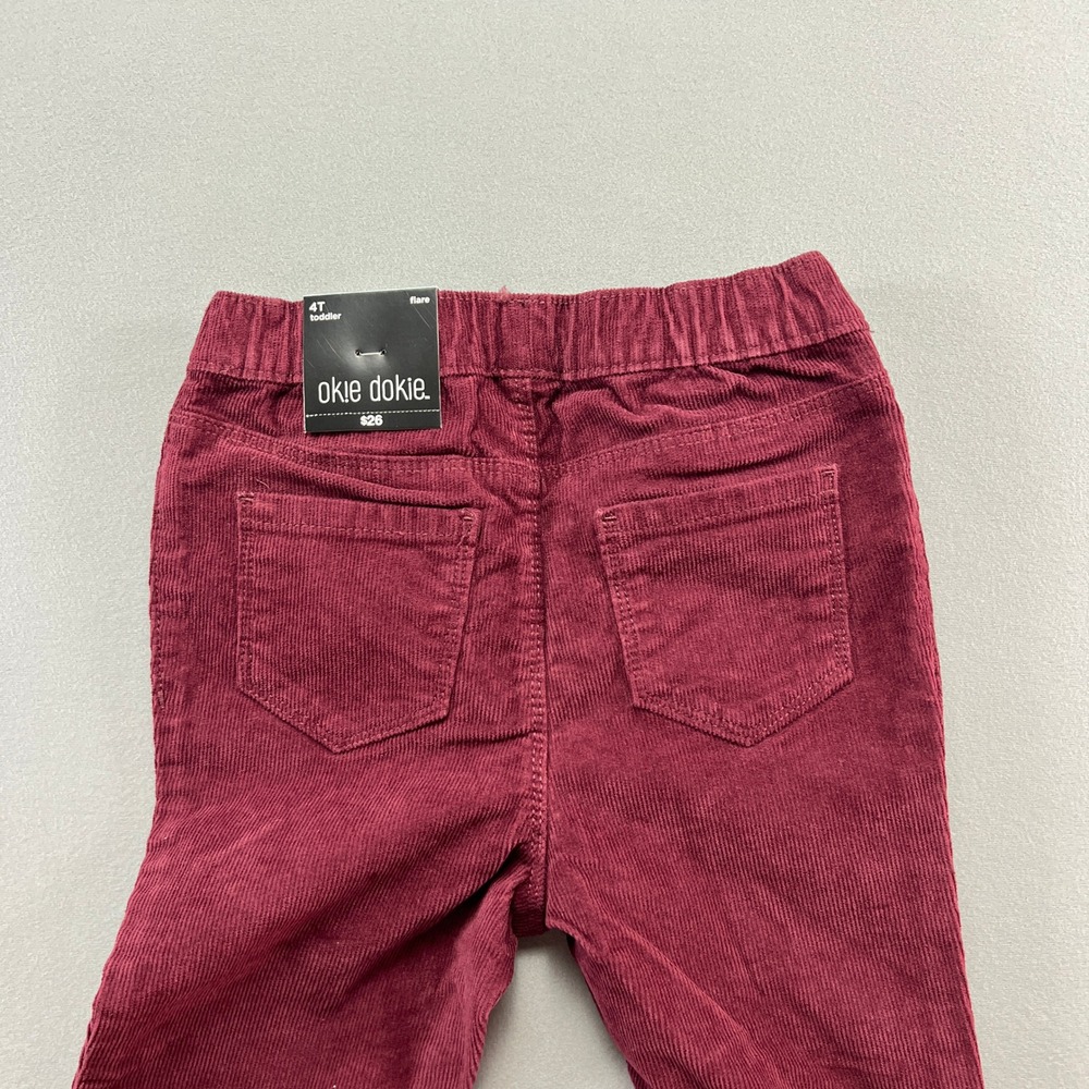 Okie Dokie Corduroy Pull On Flare Pants Girls 4T French Burgundy Cotton Stretch - Picture 3 of 10